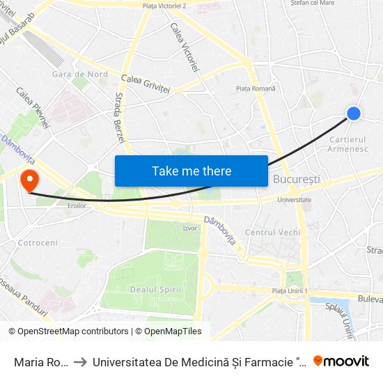 Maria Rosetti to Universitatea De Medicină Și Farmacie ""Carol Davila"" map