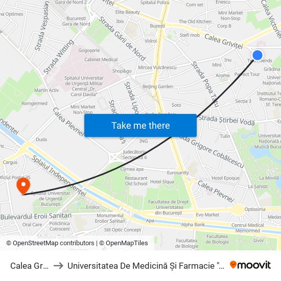 Calea Grivitei to Universitatea De Medicină Și Farmacie ""Carol Davila"" map