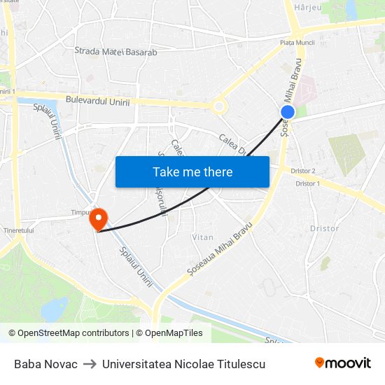 Baba Novac to Universitatea Nicolae Titulescu map