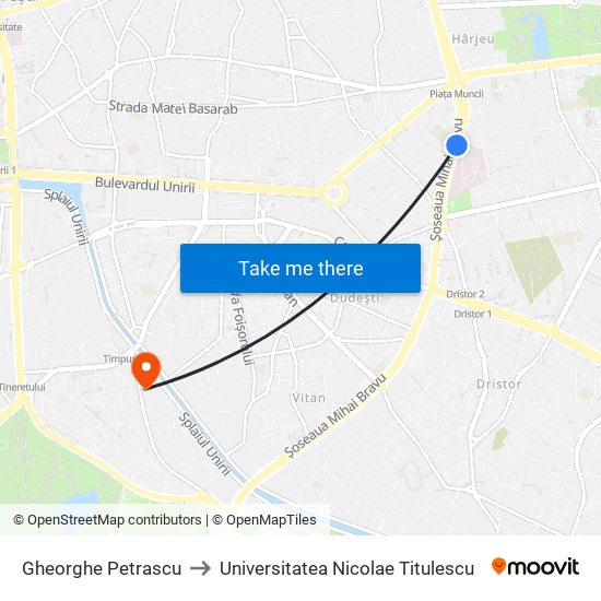 Gheorghe Petrascu to Universitatea Nicolae Titulescu map