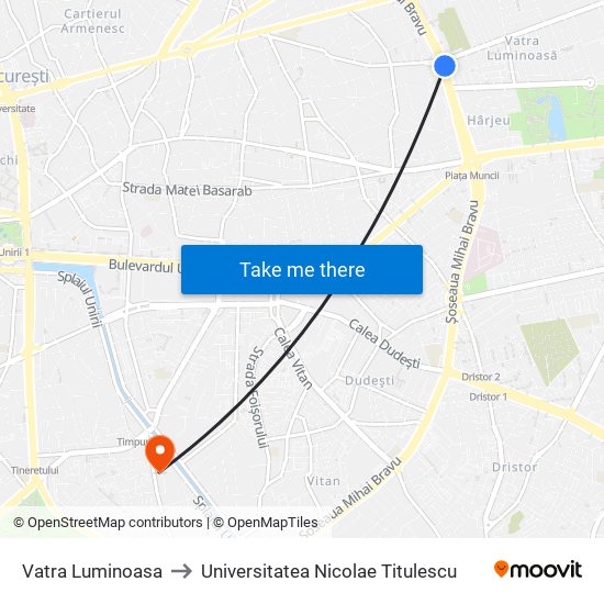 Vatra Luminoasa to Universitatea Nicolae Titulescu map