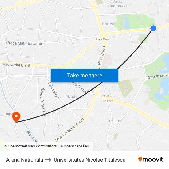 Arena Nationala to Universitatea Nicolae Titulescu map