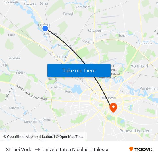 Stirbei Voda to Universitatea Nicolae Titulescu map
