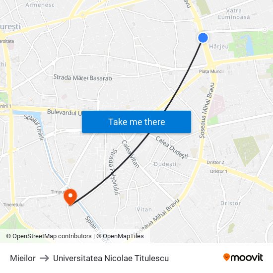 Mieilor to Universitatea Nicolae Titulescu map