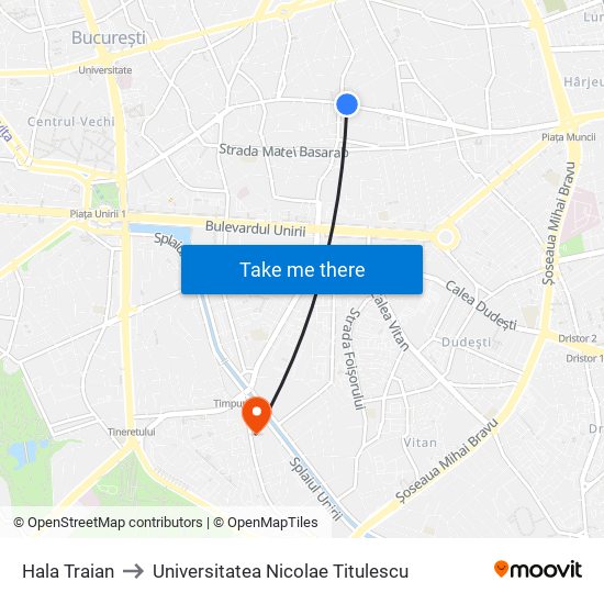 Hala Traian to Universitatea Nicolae Titulescu map