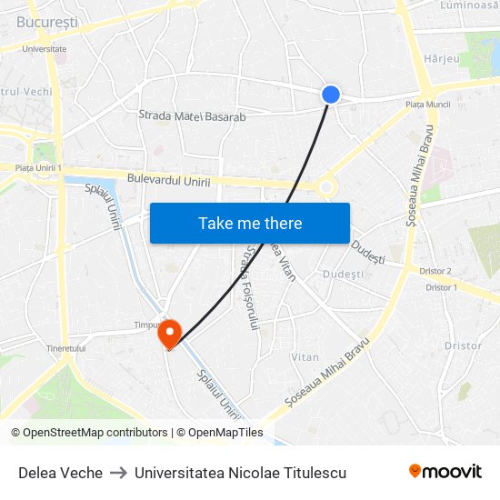 Delea Veche to Universitatea Nicolae Titulescu map