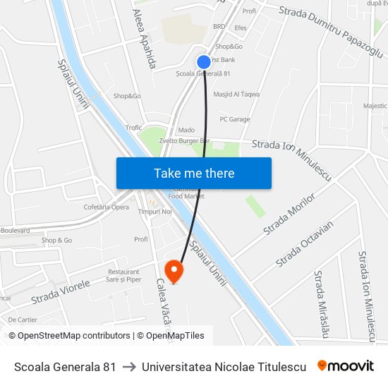 Scoala Generala 81 to Universitatea Nicolae Titulescu map