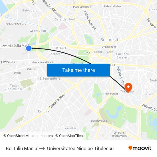 Bd. Iuliu Maniu to Universitatea Nicolae Titulescu map