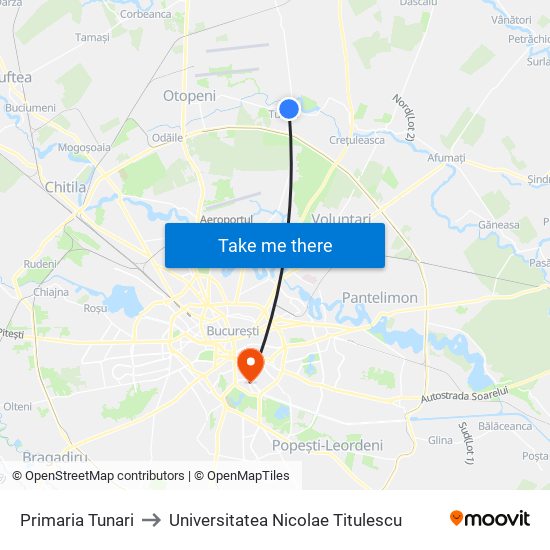 Primaria Tunari to Universitatea Nicolae Titulescu map