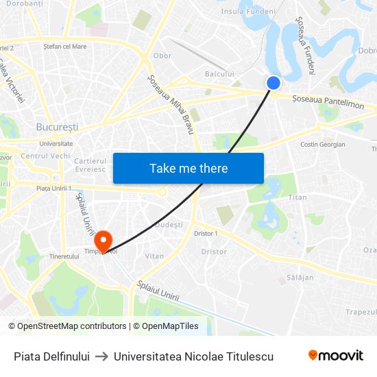 Piata Delfinului to Universitatea Nicolae Titulescu map