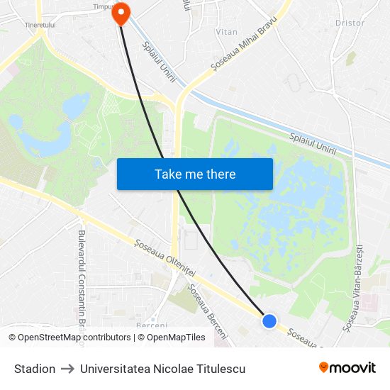 Stadion to Universitatea Nicolae Titulescu map