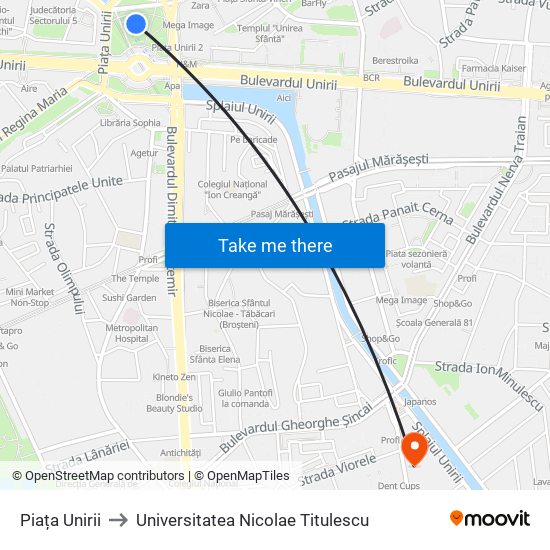 Piața Unirii to Universitatea Nicolae Titulescu map