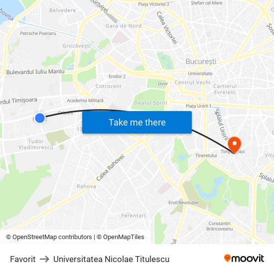 Favorit to Universitatea Nicolae Titulescu map