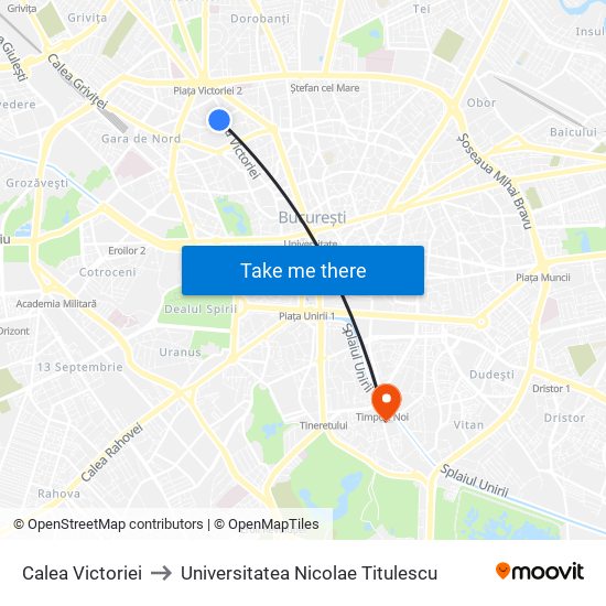 Calea Victoriei to Universitatea Nicolae Titulescu map