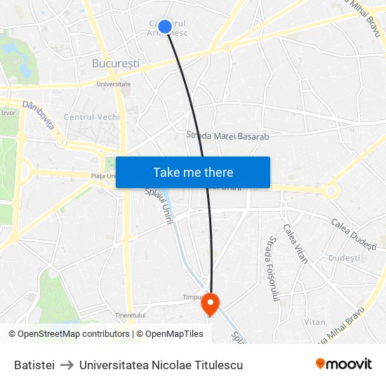 Batistei to Universitatea Nicolae Titulescu map
