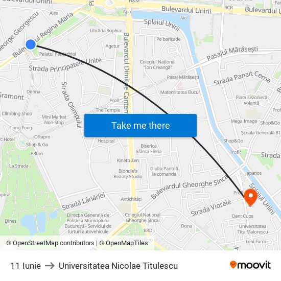 11 Iunie to Universitatea Nicolae Titulescu map