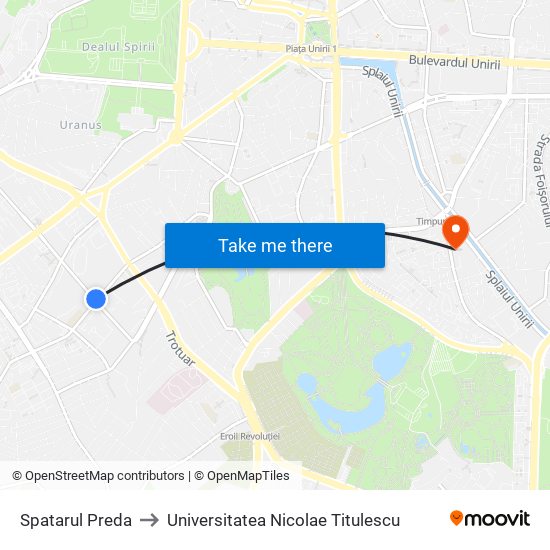 Spatarul Preda to Universitatea Nicolae Titulescu map