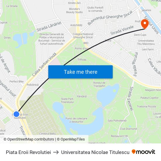 Piata Eroii Revolutiei to Universitatea Nicolae Titulescu map