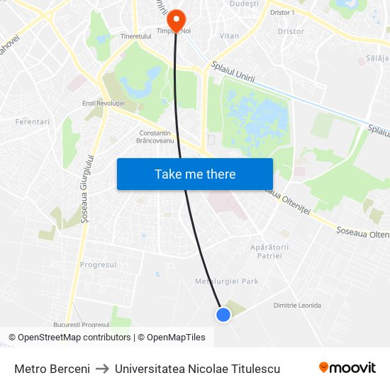 Metro Berceni to Universitatea Nicolae Titulescu map