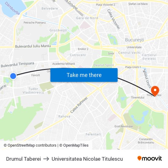 Drumul Taberei to Universitatea Nicolae Titulescu map