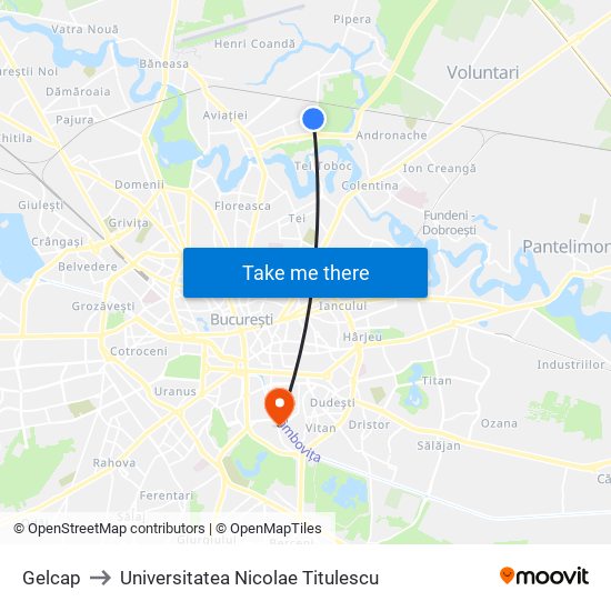 Gelcap to Universitatea Nicolae Titulescu map