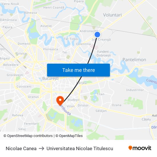 Nicolae Canea to Universitatea Nicolae Titulescu map
