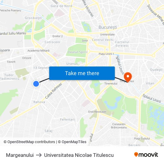 Margeanului to Universitatea Nicolae Titulescu map