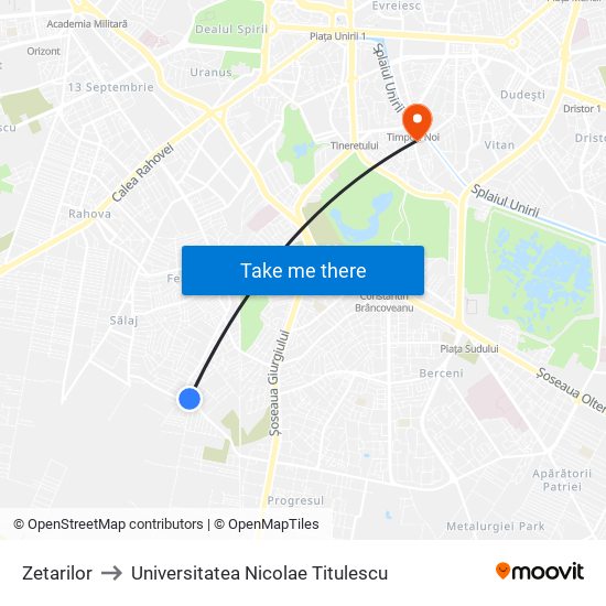 Zetarilor to Universitatea Nicolae Titulescu map