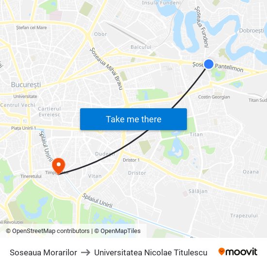 Soseaua Morarilor to Universitatea Nicolae Titulescu map