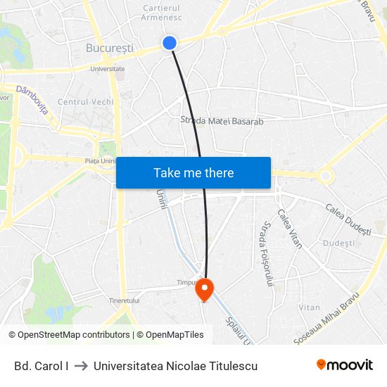 Bd. Carol I to Universitatea Nicolae Titulescu map