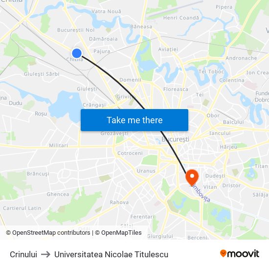 Crinului to Universitatea Nicolae Titulescu map