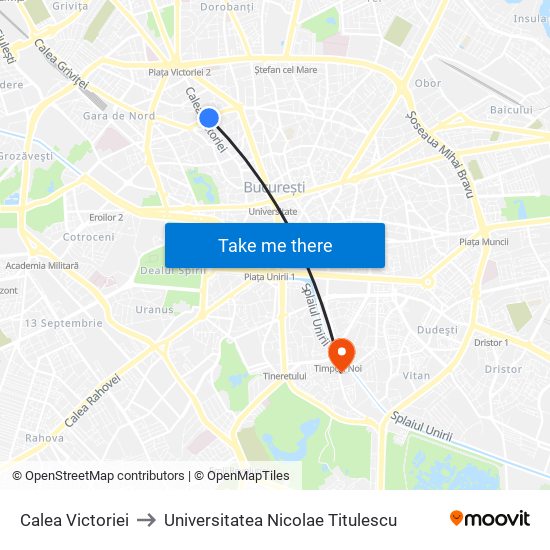 Calea Victoriei to Universitatea Nicolae Titulescu map