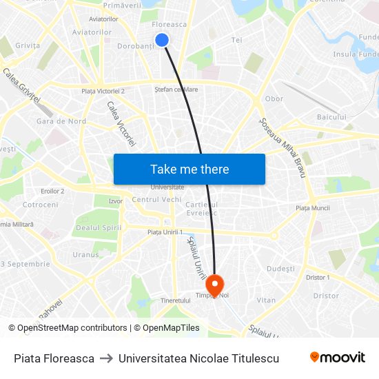 Piata Floreasca to Universitatea Nicolae Titulescu map