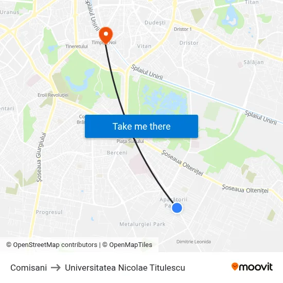 Comisani to Universitatea Nicolae Titulescu map