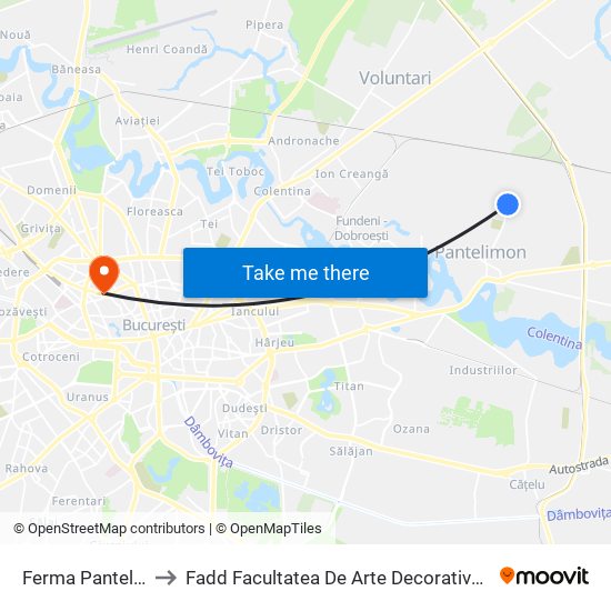 Ferma Pantelimon to Fadd Facultatea De Arte Decorative Si Design map