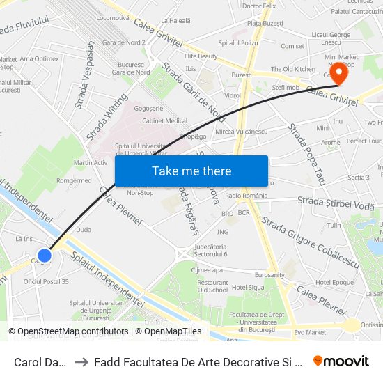 Carol Davila to Fadd Facultatea De Arte Decorative Si Design map
