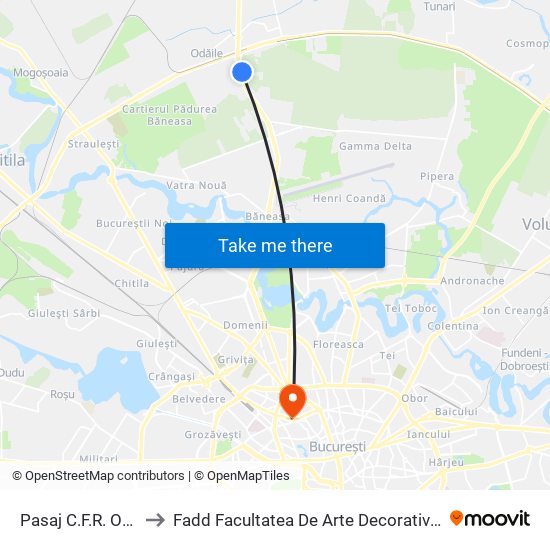 Pasaj C.F.R. Otopeni to Fadd Facultatea De Arte Decorative Si Design map