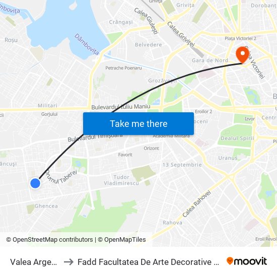 Valea Argesului to Fadd Facultatea De Arte Decorative Si Design map