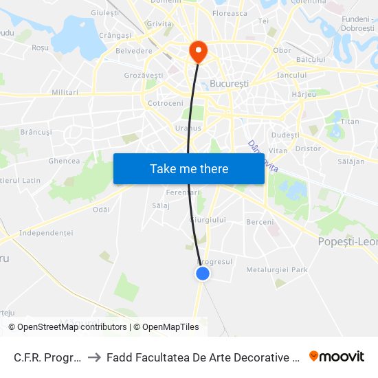 C.F.R. Progresul to Fadd Facultatea De Arte Decorative Si Design map