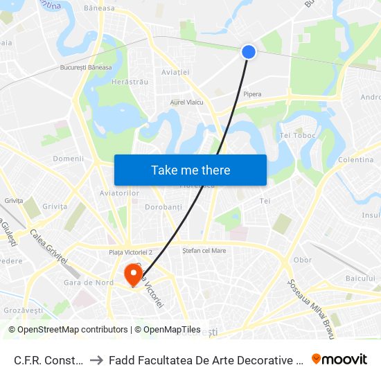C.F.R. Constanta to Fadd Facultatea De Arte Decorative Si Design map