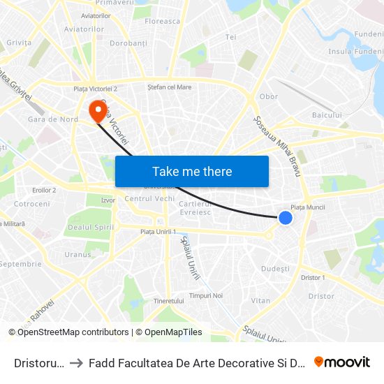 Dristorului to Fadd Facultatea De Arte Decorative Si Design map