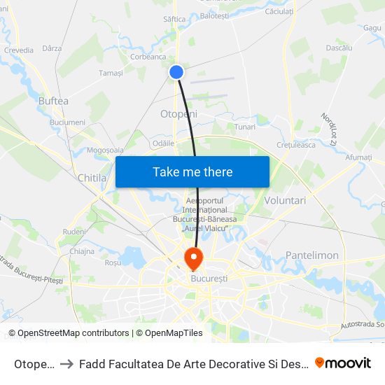 Otopeni to Fadd Facultatea De Arte Decorative Si Design map