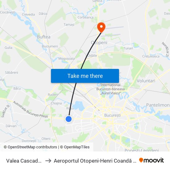 Valea Cascadelor to Aeroportul Otopeni-Henri Coandă (Otp) map
