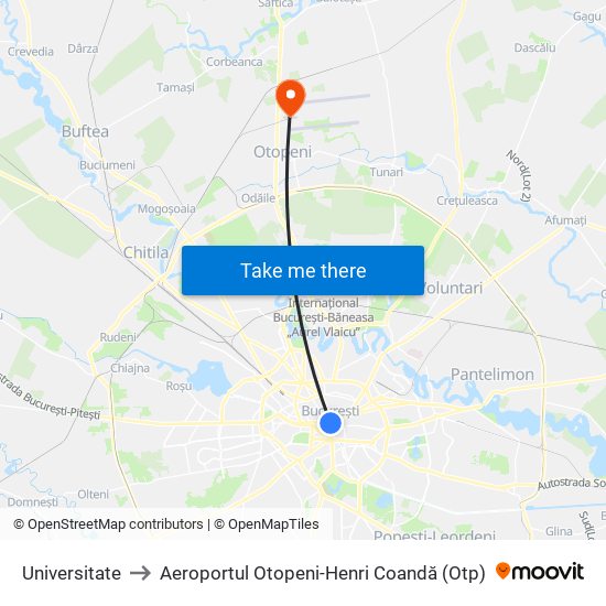 Universitate to Aeroportul Otopeni-Henri Coandă (Otp) map