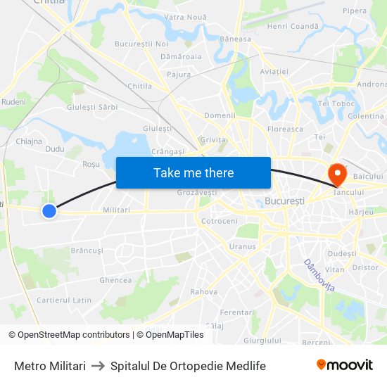 Metro Militari to Spitalul De Ortopedie Medlife map