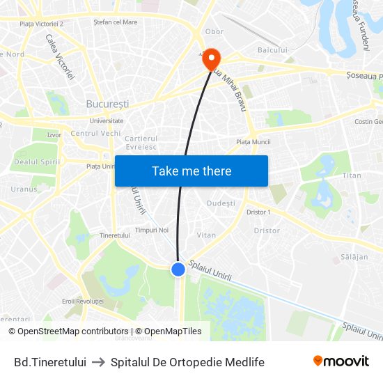 Bd.Tineretului to Spitalul De Ortopedie Medlife map