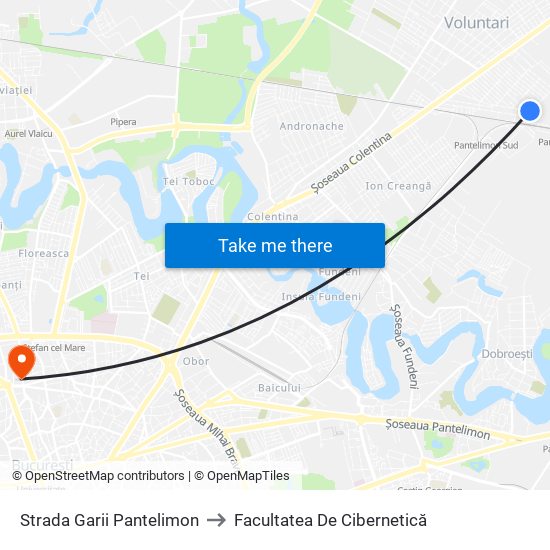 Strada Garii Pantelimon to Facultatea De Cibernetică map