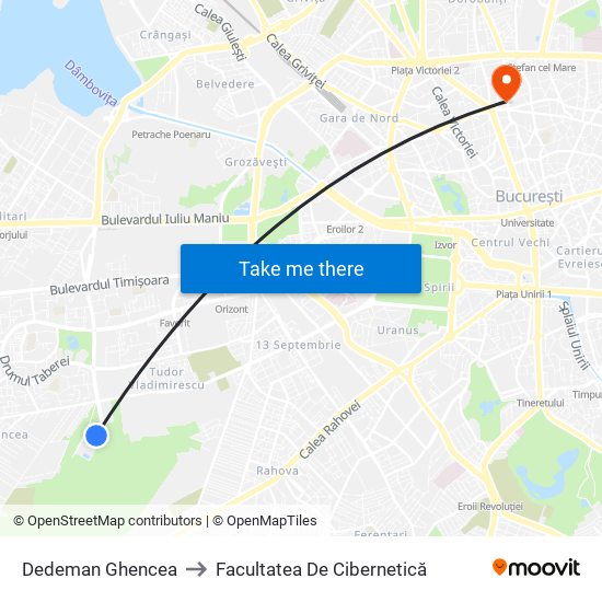 Dedeman Ghencea to Facultatea De Cibernetică map