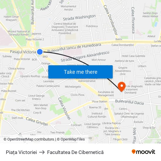 Piața Victoriei to Facultatea De Cibernetică map