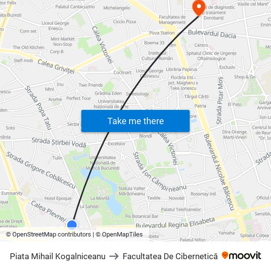 Piata Mihail Kogalniceanu to Facultatea De Cibernetică map